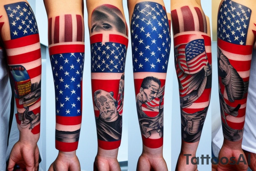 Full left arm sleeve Florida Christian guns United States, patriotic tattoo idea