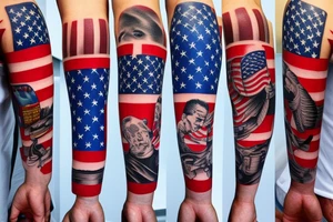 Full left arm sleeve Florida Christian guns United States, patriotic tattoo idea