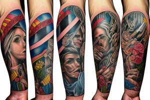 Full left arm sleeve Florida Christian guns tattoo idea
