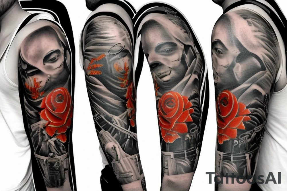 Full left arm sleeve Florida Christian guns tattoo idea
