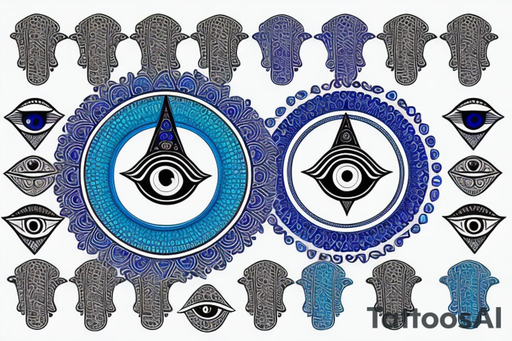 hamsa with blue evil eye tattoo idea