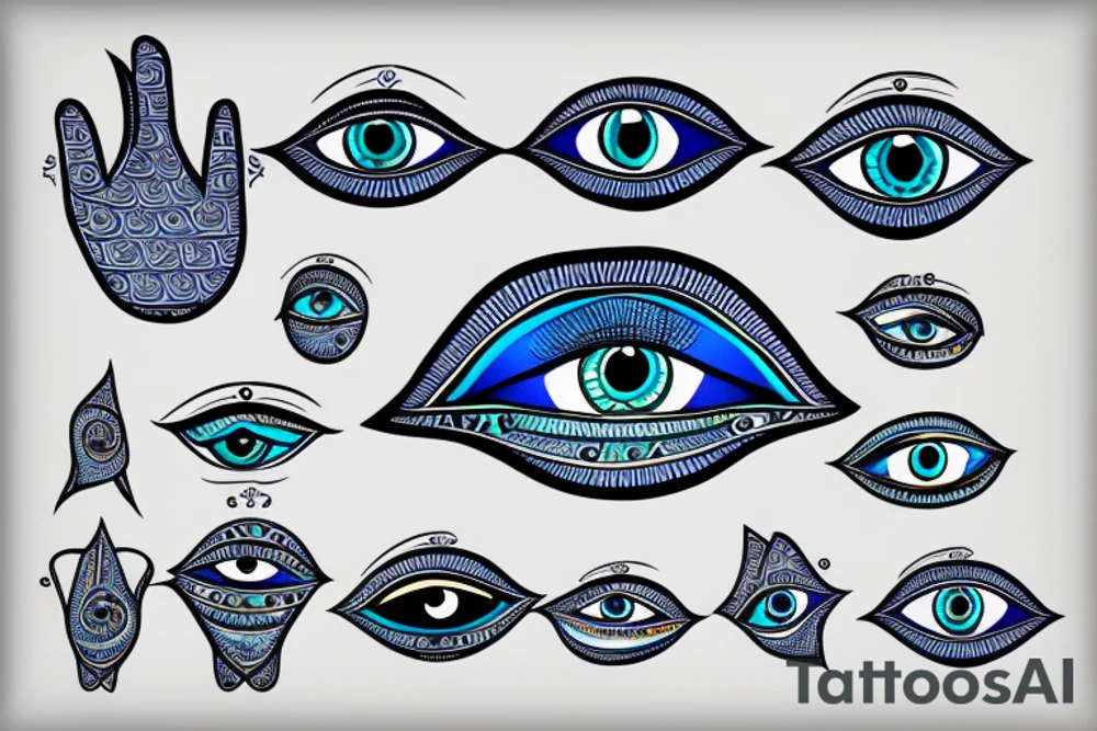 hamsa with realistic blue evil eye tattoo idea