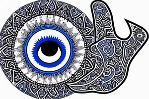 hamsa with realistic blue evil eye tattoo idea