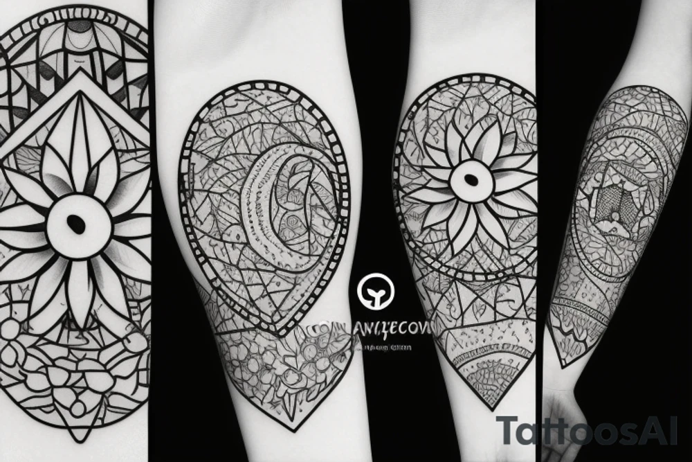 Geometric transition to flowers tattoo idea
