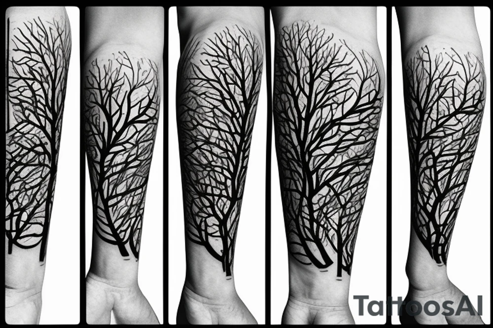 Tree that changes into geometric shapes tattoo idea