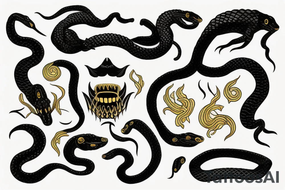 black snake with gold fangs tattoo idea