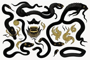 black snake with gold fangs tattoo idea