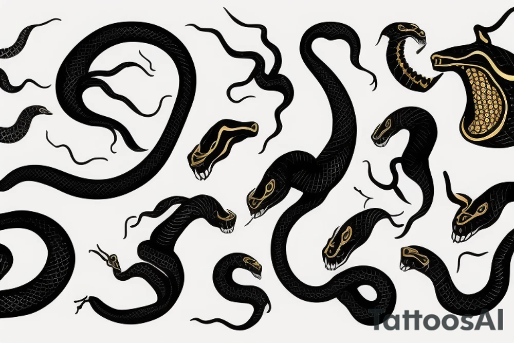 black snake with gold fangs tattoo idea