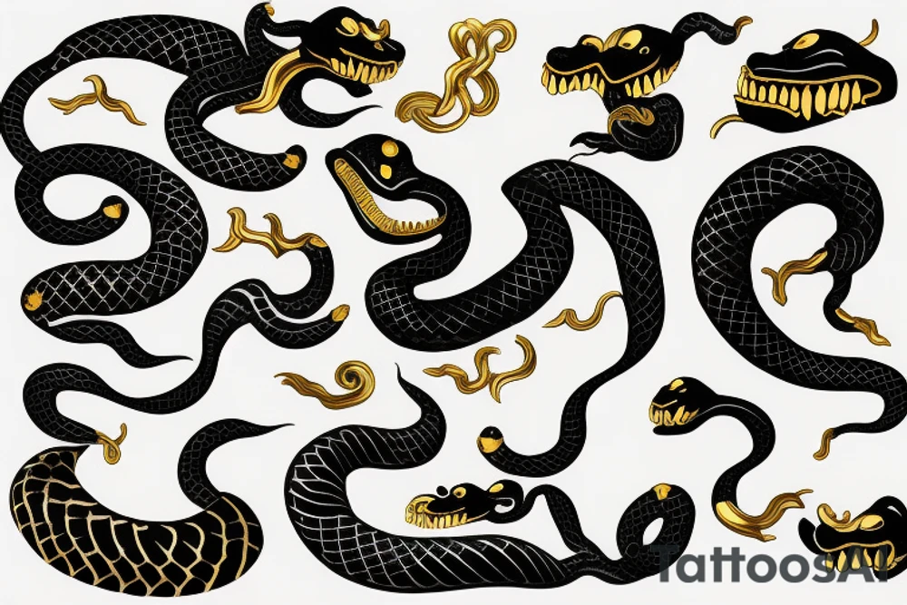 black snake with gold fangs tattoo idea