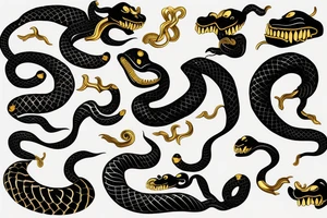 black snake with gold fangs tattoo idea