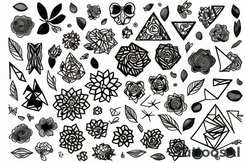 Geometric shapes that slowly change into flowers tattoo idea