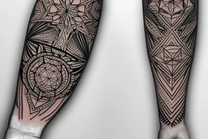 Geometric shapes that slowly change into flowers sleeve tattoo idea