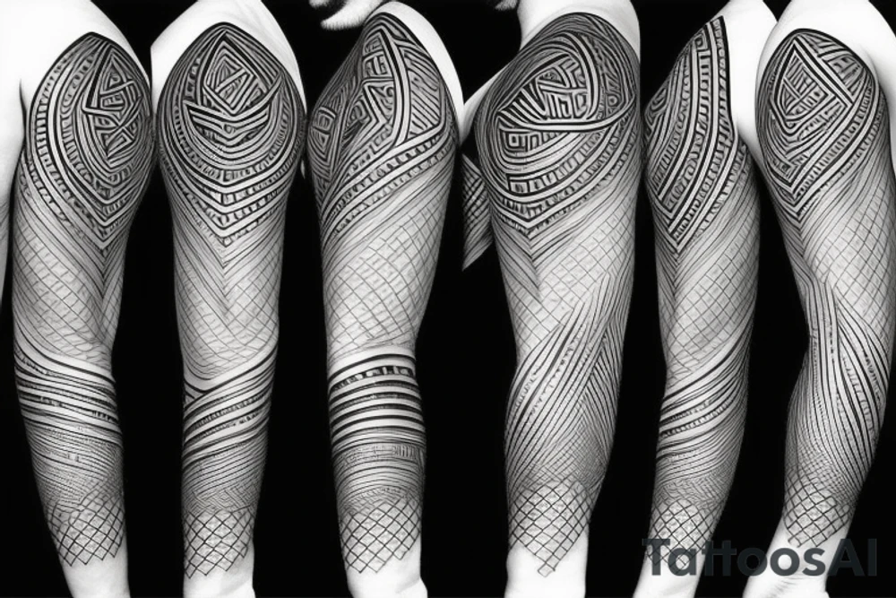 Geometric transition sleeve tattoo idea
