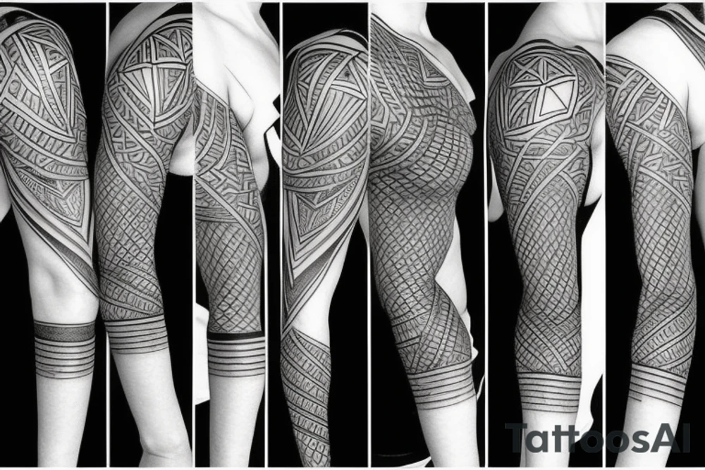 Geometric transition sleeve tattoo idea