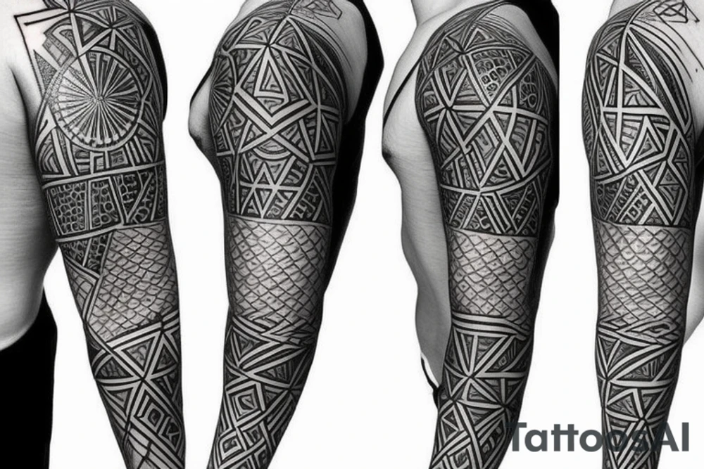 Geometric shapes sleeve tattoo idea