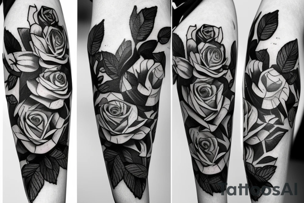 Rose avec tiges avec des pétales qui tombent et des dates tattoo idea