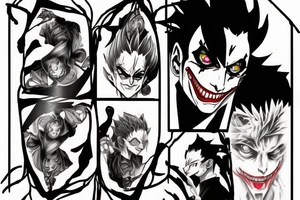 Joker card cut in half, representing on 1 half hisoka from hunter x hunter, representing on the other half crazy slots from hunter x hunter tattoo idea