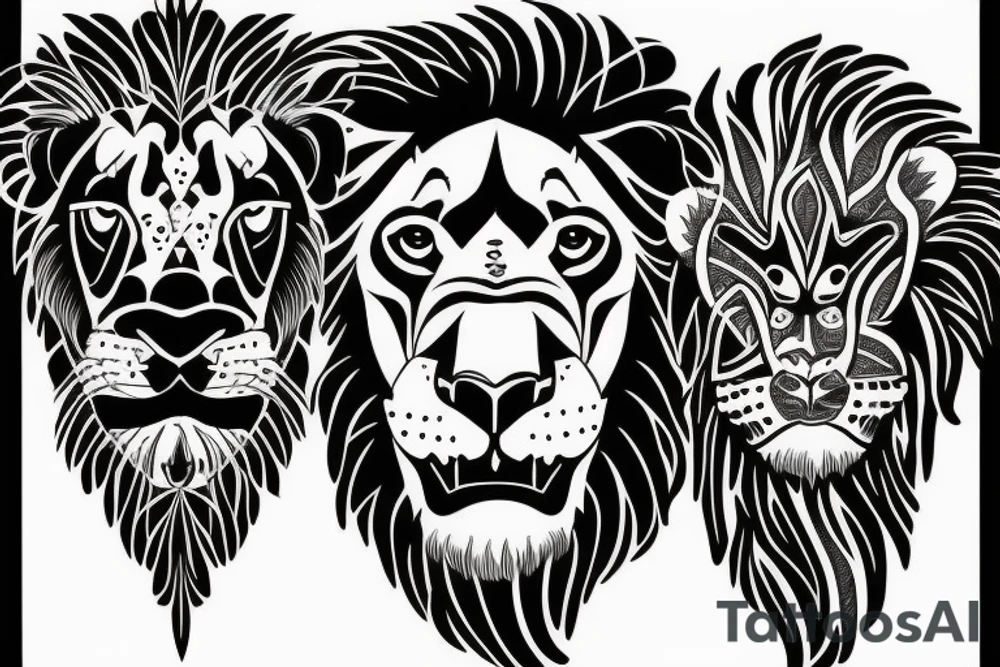 A lion with two cubs tattoo idea
