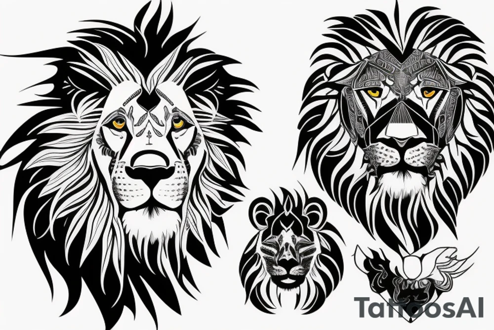 A lion with two cubs tattoo idea