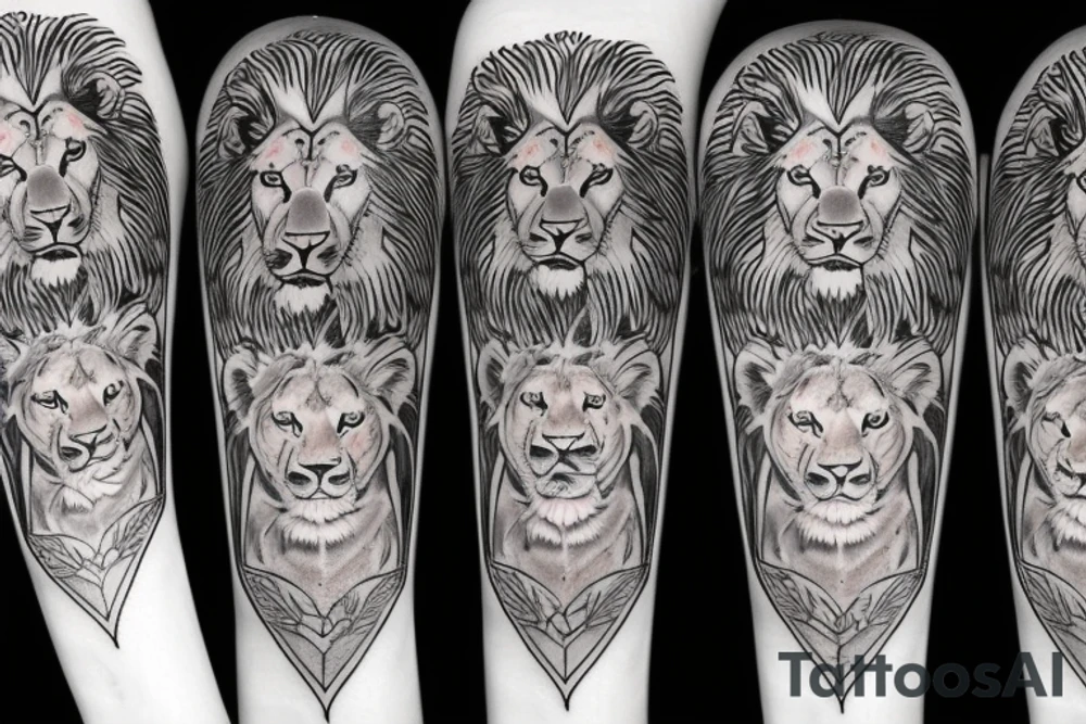 A lion with two cubs tattoo idea