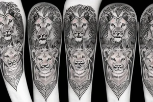 A lion with two cubs tattoo idea
