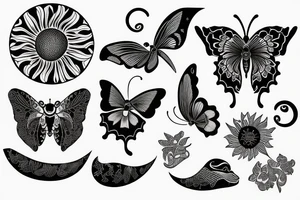 butterfly flower moon sun snake tattoo idea