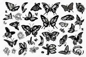 butterfly, flower, moon, sun, snake tattoo idea