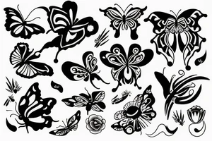 butterfly, flower, moon, sun, snake tattoo idea