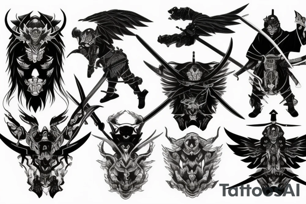 demon hunter samurai with wings tattoo idea