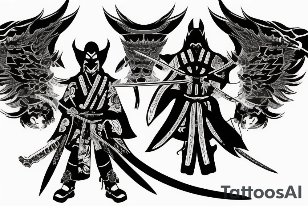 demon hunter samurai with wings tattoo idea
