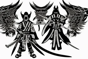 demon hunter samurai with wings tattoo idea