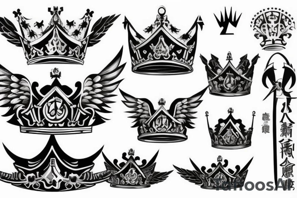 king crown with wings and a sword tattoo idea