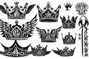 king crown with wings and a sword tattoo idea