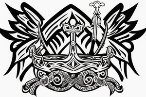 king crown with wings and a sword tattoo idea