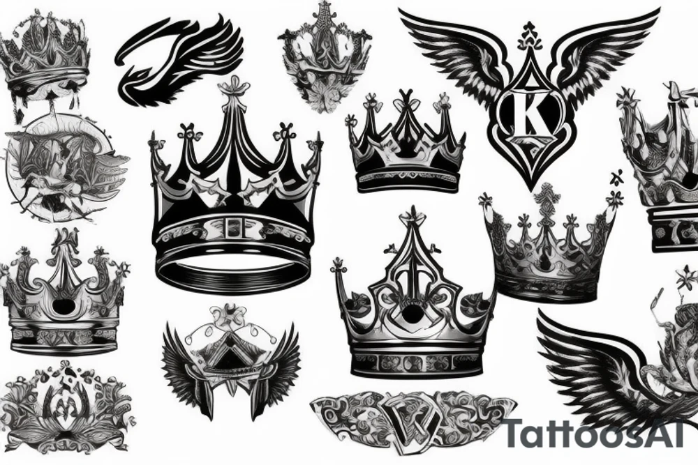 king crown with wings and a sword tattoo idea