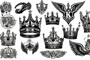 king crown with wings and a sword tattoo idea