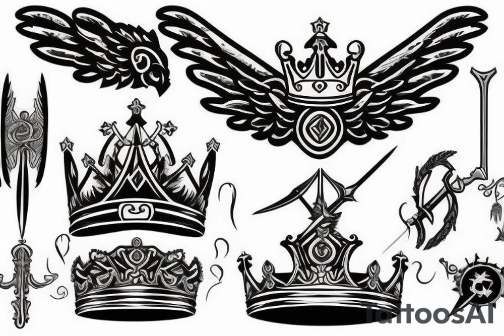 king crown with wings and a sword tattoo idea