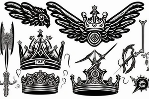 king crown with wings and a sword tattoo idea