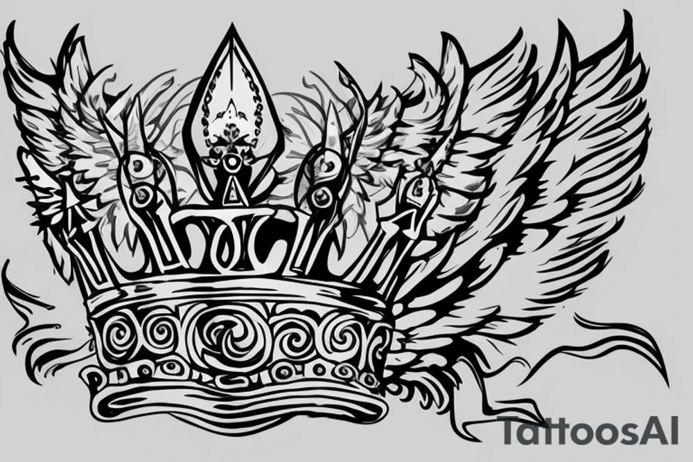 king crown with wings and a sword tattoo idea