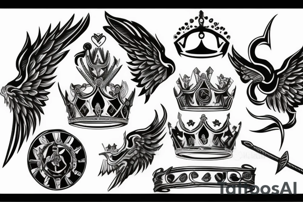 king crown with wings and a sword tattoo idea