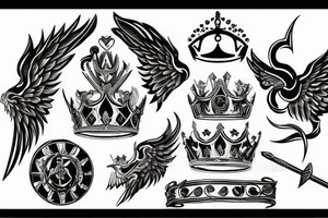 king crown with wings and a sword tattoo idea