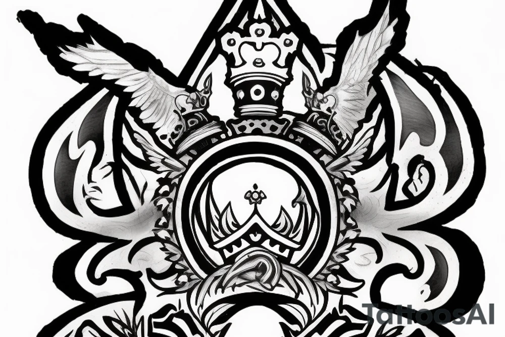 the number 24 close up with a king crown with wings and a sword tattoo idea