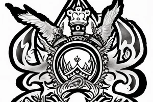 the number 24 close up with a king crown with wings and a sword tattoo idea