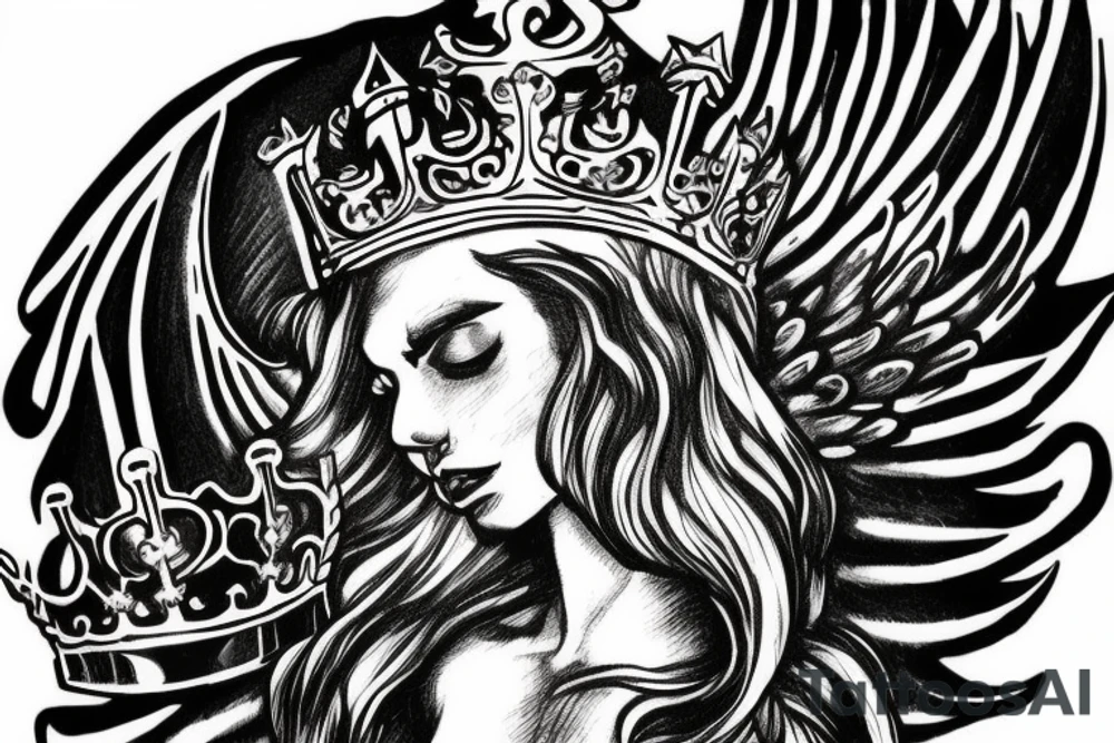 the number 24 close up with a king crown with wings and a sword tattoo idea