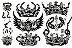 a king crown with wings and a sword and serpent tattoo idea