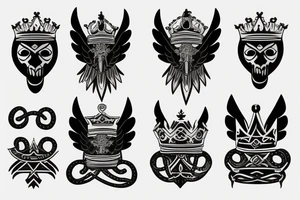 a king crown with wings and two sword and serpent tattoo idea