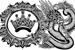 a king crown with wings and two sword and serpent tattoo idea