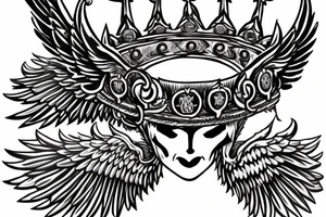 a king's crown with wings and two swords and serpents tattoo idea