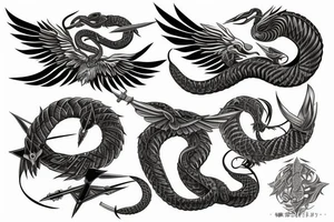 wings and two swords and serpents tattoo idea