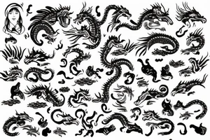 Mainly tiger, with snow and a small dragon. Hide a rooster, dolphin and shrimp. Subtile notes of orchids. And add a Chinese mouth organ tattoo idea
